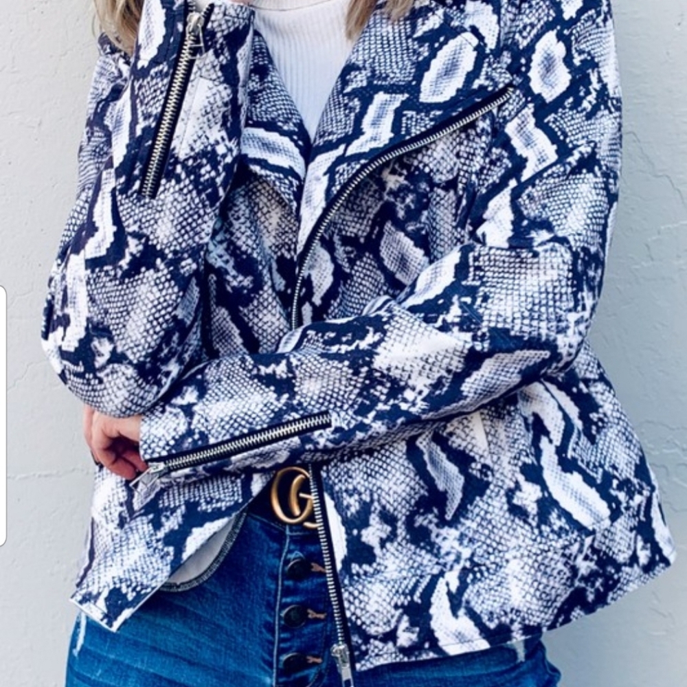 Faux Snake Skin Suede Moto Jacket